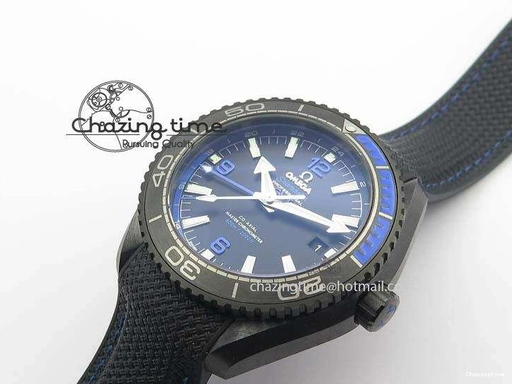 0317 Unique Planet Ocean 45mm Real Ceramic Blue BP-Maker Best Edition Black Dial On Nylon Rubber Strap A 8184